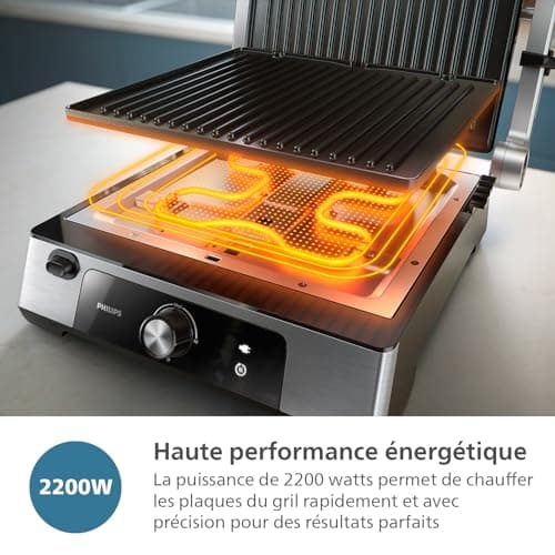 Philips Contact Grill - Adjustable temperature. Large cooking surface and high power. Removable non-stick plates and grease collection tray. (HD6301/90) - Image 5