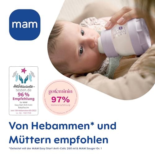 MAM Easy Start Anti-Colic Baby Bottles, Newborn Bottles, 94% Acceptance, 80% Less Colic, Size 1 Teat, 260 ml, Solid Colour, 2 Pack - Image 7