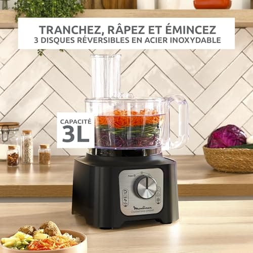 Moulinex Double Force Compact Multifunctional Kitchen Processor, 3 L, 800 W, 2 Speeds + Pulse, 9 Accessories, Blender, Chopper, Graters, Black FP546811 - Image 6
