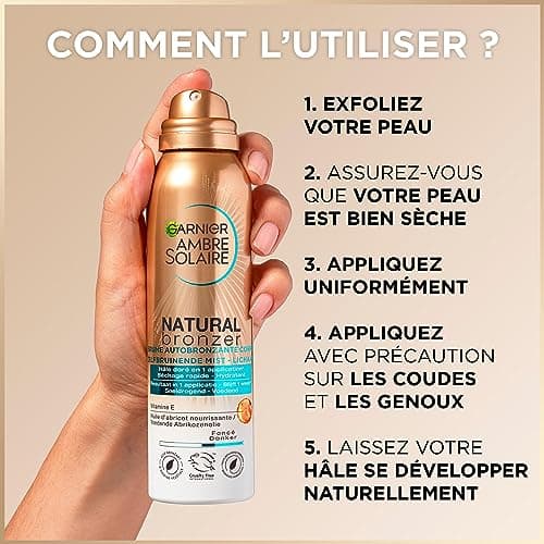 GARNIER Ambre Solaire - Natural Bronzer - Brume Autobronzante Hydratante & Apaisante - Hâle Doré & Lumineux Pendant 1 Semaine - À l'Huile D'Abricot - Vegan & Cruelty Free - Corps - 150 ml - Image 5