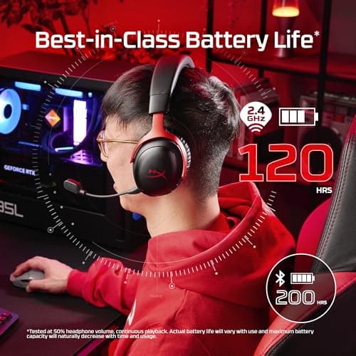 HyperX Cloud III S - Casque de Jeu sans Fil multiplateforme 2,4 GHz Bluetooth - Autonomie jusqu'à 120 Heures - 2,4 GHz - Pilote d'inclinaison de 53 mm - Microphone Amovible de 10 mm - Noir - Image 3