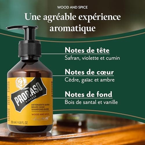 Proraso Shampoing Barbe, Soin Visage Homme Nettoyant et Adoucissant, Shampoing pour Barbe Parfum Bois & Épice, Fabriqué en Italie, 200 ml - Image 4