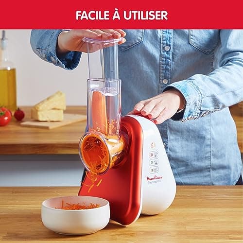 Moulinex Electric Vegetable Slicer, 3-in-1 Grater, Easy Colour Cone System, Wide Chutter, Dishwasher Safe Removable Parts, Fresh Express Red DJ753510 - Image 6