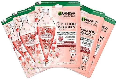 Garnier SkinActive 2 Million Probiotics Lot de 5 masques réparateurs pour le visage contre les peaux sèches, ternes et mates, pour plus de brillance et d'hydratation - Image 2