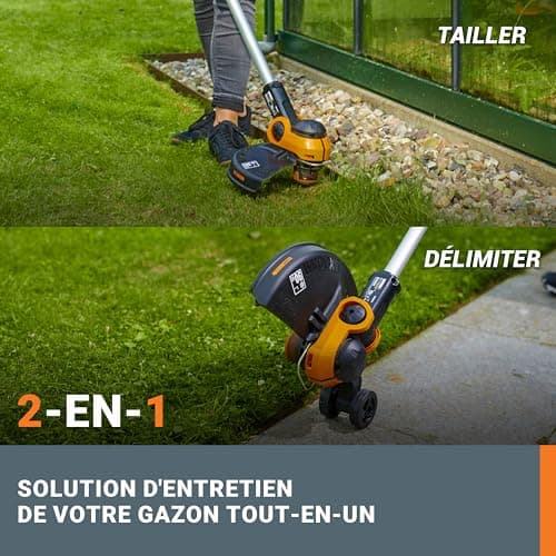 WORX Coupe Bordure sans Fil avec Batterie Ø30cm WG163E.2 Coupe-Herbe Débroussailleuse Batterie Électrique avec 1pc 2.0Ah 20V Powershare 1.65mm 3m Fil Tête Rotative à 90° Manche Télescopique - Image 5