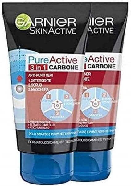 Skin Naturals Detergent Garnier PureActive Intense, 3 in 1, Blackhead Remover - 150 ml Pack 2 - 150 ml,