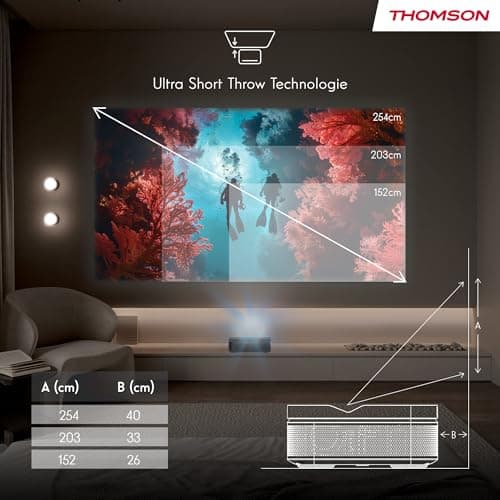 Thomson Sirius PG55B Portable Smart Laser Projector with Google TV, Built-in Battery, Ultra Short Focal, 600 Lumens ANSI, HDR10+, Dolby Audio, Auto Focus, WiFi, Bluetooth - Black - Image 7