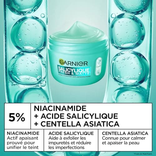 GARNIER – Salicylique – Crème Sorbet Hydratante Fresh et Matte - Crème Hydratante et Matifiante - Adoucit la Peau, Unifie le Teint, Réduit les Pores et l'Excès de Sébum - Tous Types de Peaux - 85 ml - Image 4