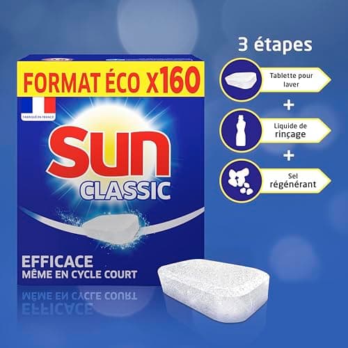 Sun Classic Dishwasher Tablets, 160 Tablets, Effective Even in Short Cycles and at Low Temperatures, Made in France - Image 7