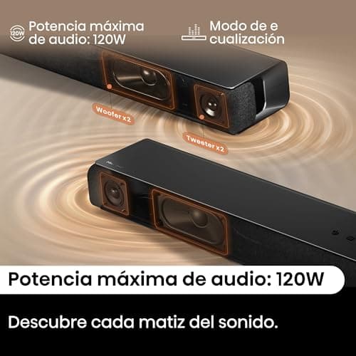 Hisense HS1000 - Barre de Son 2.0 CH, 120W Max, Dolby Audio & DTS Virtual:X, Bluetooth 5.3, HDMI Arc, Optique, 4 Haut-parleurs Intégrés, Noir - Image 7