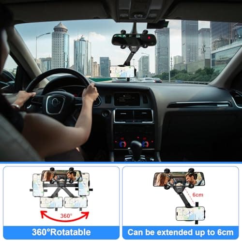 Car Phone Holder for Rearview Mirror, Mobile Phone Holder Universal 360 Degree Rotatable Mirror Holder for All Phones - Image 5