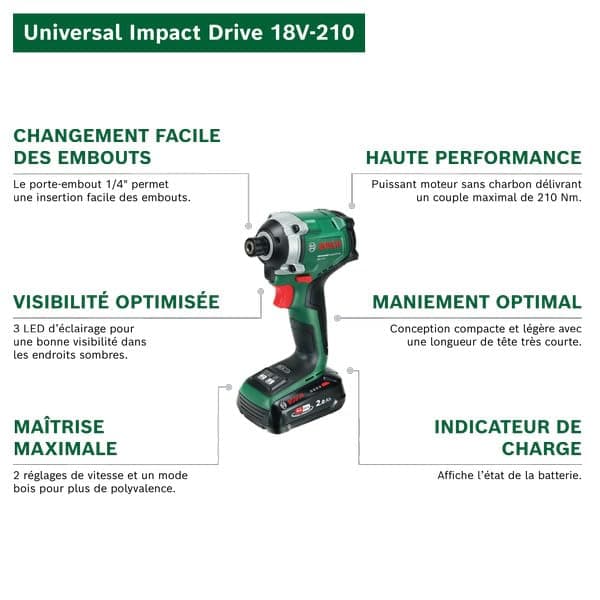 Bosch 18V System cordless impact driver UniversalImpactDrive 18V-210 (powerful and compact impact driver for woodworking) - Image 4