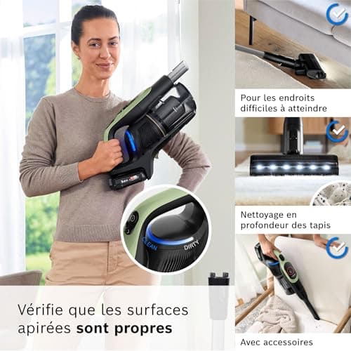 Bosch, aspirateur Balai sans Fil, Unlimited 9, Batterie 3.0 Ah, Technologie MicroClean, bac à poussières Facile à Vider, éclairage LED, Vert, BBS921TBA - Image 6