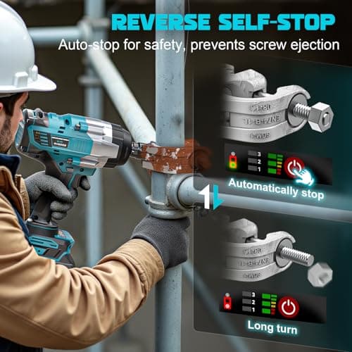 Ecarke Cordless Nutrunner 2200Nm Compatible Makita 18V - 1/2" Brushless Impact Wrench with LED Light for Heavy Duty Cars and Machinery - No Battery - Image 7