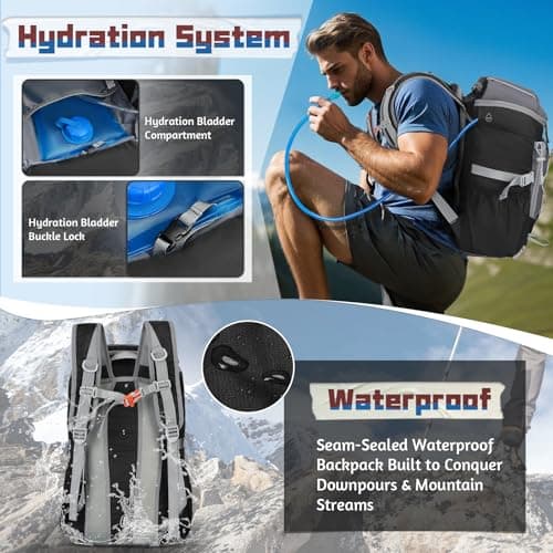 RAINSMORE Hiking Backpack 40L Ultralight Foldable Backpack Men Women Waterproof Large Travel Backpack for Trekking Sport Camping, Black, Travel - Image 6