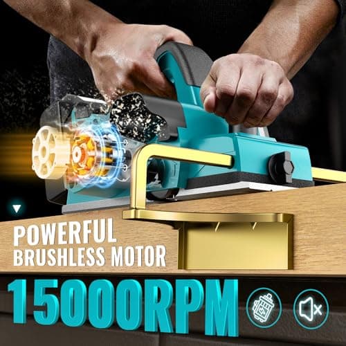 Ecarke 750W Cordless Electric Planer - Compatible with Makita 18V Batteries, Brushless Motor, 15,000 RPM, Width 82 mm, Depth 0-2 mm - Wood, Furniture & DIY - No Battery - Image 3