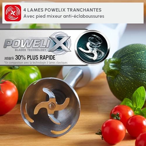 Moulinex Hand Blender, 600 W, 2 Speed, Ergonomic Handle, Stainless Steel Splash-Proof Foot, Dishwasher Safe, 4 Blades Powelix Technology, Daily Chef White DD551110 - Image 5