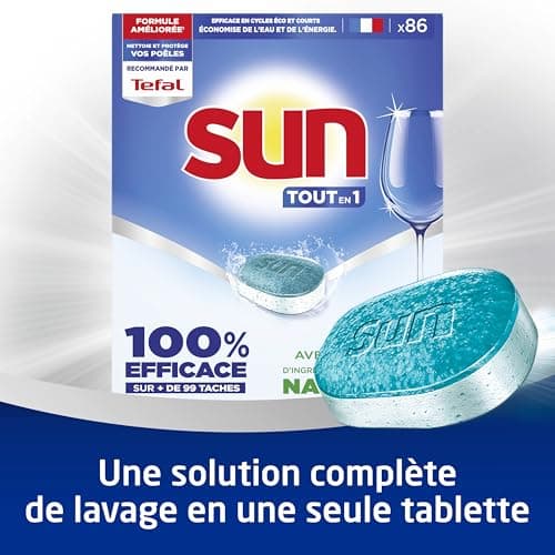 SUN - All in 1 regular dishwasher tablets - 86 tablets - with 85% ingredients of natural origin - 100% effective on more than 99 stains - Made in France - Image 5