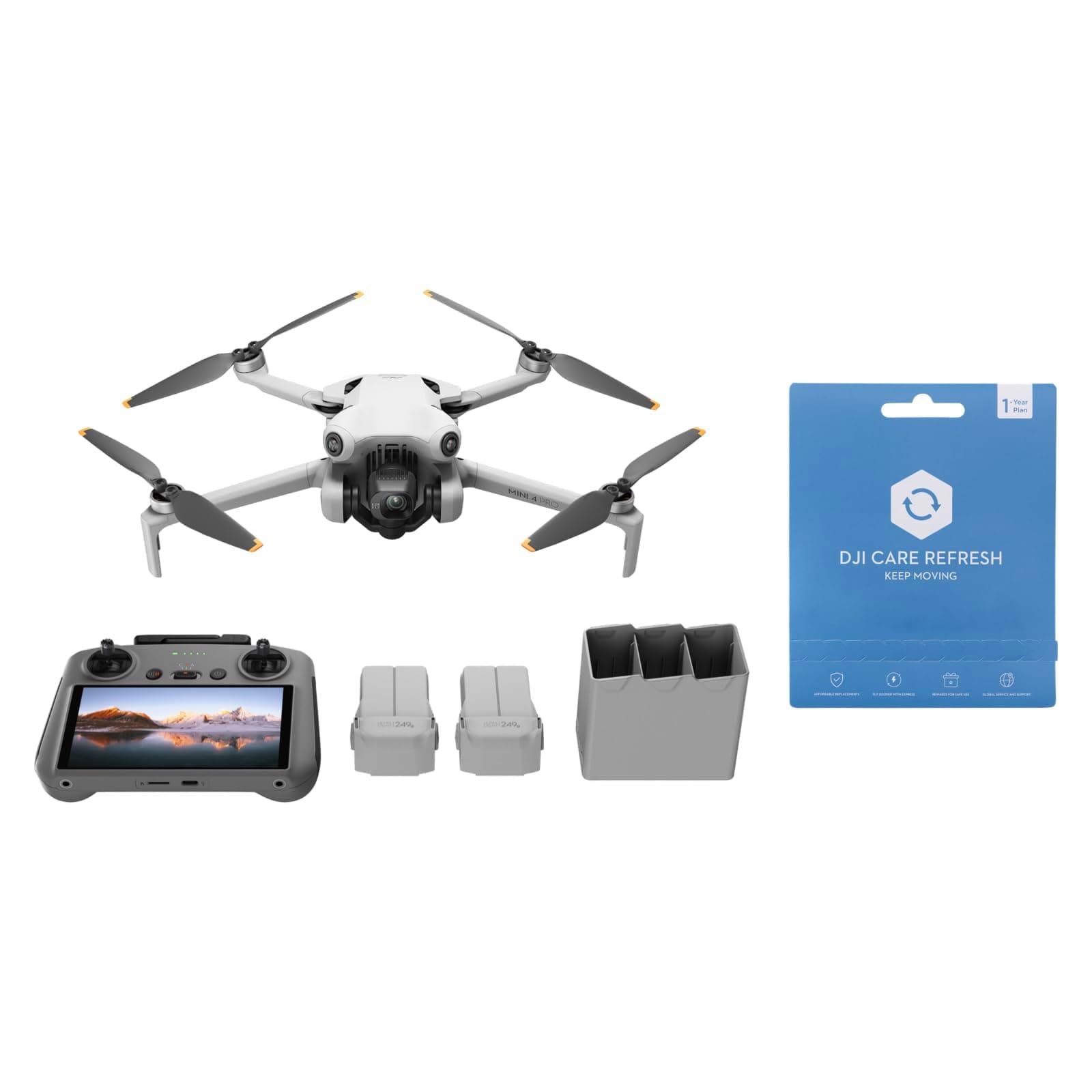 DJI Mini 4 Pro Fly More with DJI RC 2 + Card Care Refresh 1-Year Plan, Foldable Mini Drone with 4K Camera, Under 0.549 lb/249g, 34min Flight Time, 2 Extra Batteries, C0 - Image 1