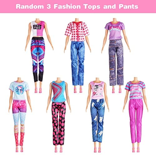 Vicloon Clothes for Barbies, 12 x Barbie Doll Clothes Includes 3 Sequined Dresses + 3 Flower Dresses + 6 Sets (Top + Trousers) - Image 5
