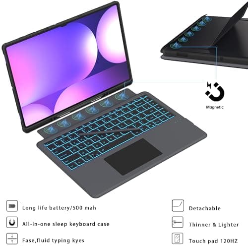 Keyboard Case for Samsung Galaxy Tab S10 Ultra/S9 Ultra/S8 Ultra 14.6 Inch: 7 Colours Backlit Magnetic Detachable Keyboard with Trackpad | Azerty French Wireless Keyboard for 14.6 Tab S9 Ultra - Image 8