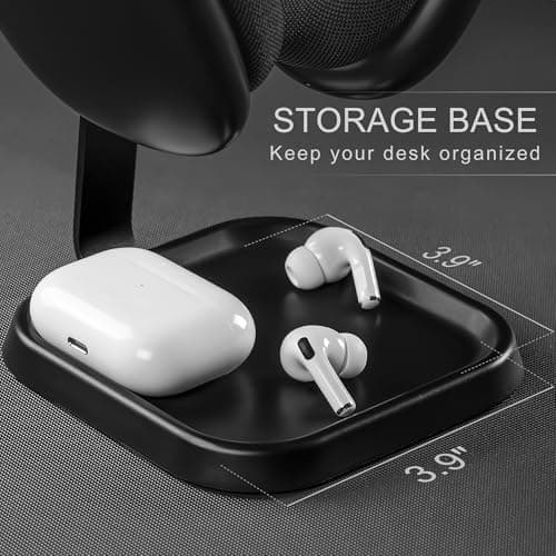 Headset Holder, Curved Earphone Holder with Storage Tray, Base Gaming Headset Holder for AirPods Max, Beats, Bose, Sennheiser, Sony and More (Black) - Image 6