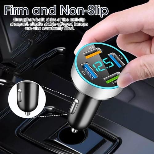 USB Car Cigarette Lighter, 4 Ports 66W Car Charger, Quick Charge with LED Voltmeter, USB C Alumencigar, Mobile Phone Chargers for Automobile, Samsung, Xiaomi - Image 4