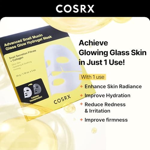 COSRX Advanced Snail Mucin Glass Glow Hydrogel Mask 3 Pieces, Collagen Mask, Travel Essentials, Small Gifts - Image 6