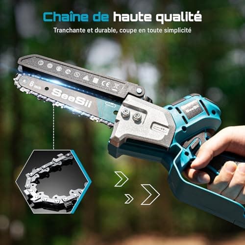 SEESII Mini 6 Inch Battery Chainsaw, Brushless Electric Chainsaw, with 2 x 4000 mAh Battery, Automatic Lubrication, Compatible with Makita 18V, Ideal for Outdoor and Gardening - Image 7