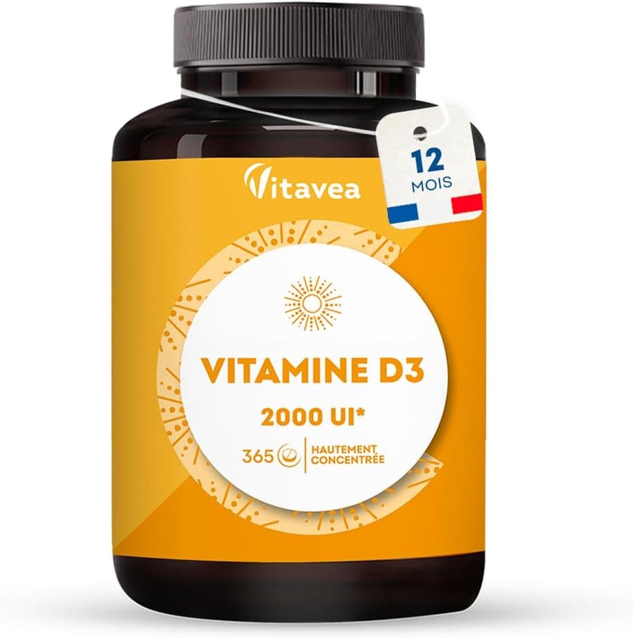 Vitavea Vitamin D3-2000 IU - Natural defenses, immunity - High dosage - 1 year - Made in France Vitavea