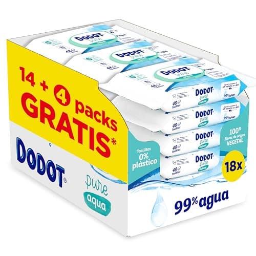 Dodot Pure Aqua Baby Wipes, 99% Water, 100% Plant-Based Fibre, 864 Wipes, 18 Packs (18 x 48) - Image 3