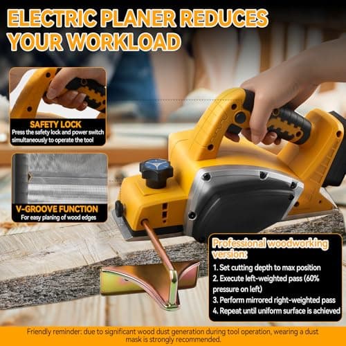 Portable Cordless Planer for DEWALT Battery 20V 15000RPM Brushless Electric Planer 82mm Cutting Width 0-2mm Cutting Depth for Woodworking, Woodworking Projects - Image 7
