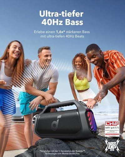 Soundcore Boom 2 Plus Enceinte Bluetooth puissante, 140W, 2+2 canaux stéréo, BassUp 2.0,Charge Rapide 30W, 20h, IPX7, lumières RGB, USB-C, pour l'extérieur, Le Camping, et la Plage (Reconditionné) - Image 3