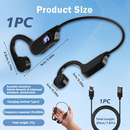 Headphones Bone Conduction Bluetooth Wireless V5.2 HiFi Stereo with HD Mic Open Ear Headphones MP3 Player Sports Headset IPX5 Waterproof for Jogging Running Cycling Cycling 8h Autonomy - Image 3