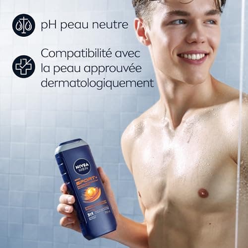 Nivea Men Sport+ Shower Gel 3 in 1 Body Face Hair – 250 ml Bottle - Image 7