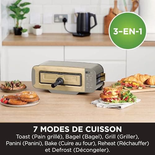 Ninja Foodi ST202EUSTGD 3-in-1 Toaster, Grill and Panini Press, 7 Cooking Functions, Includes Panini Press, Baking Tray and Crumb Tray, Stone/Gold, ST202EUSTGD - Image 4
