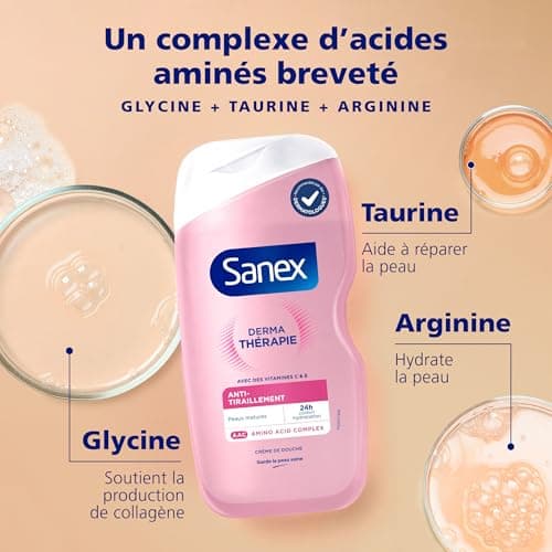 SANEX Derma Thérapie Crème de douche anti-tiraillements | peaux matures |*aide à réparer les peaux squameuses et à réduire les tiraillements|complexe d’acides aminés breveté et vitamines C et E- 425ML - Image 4