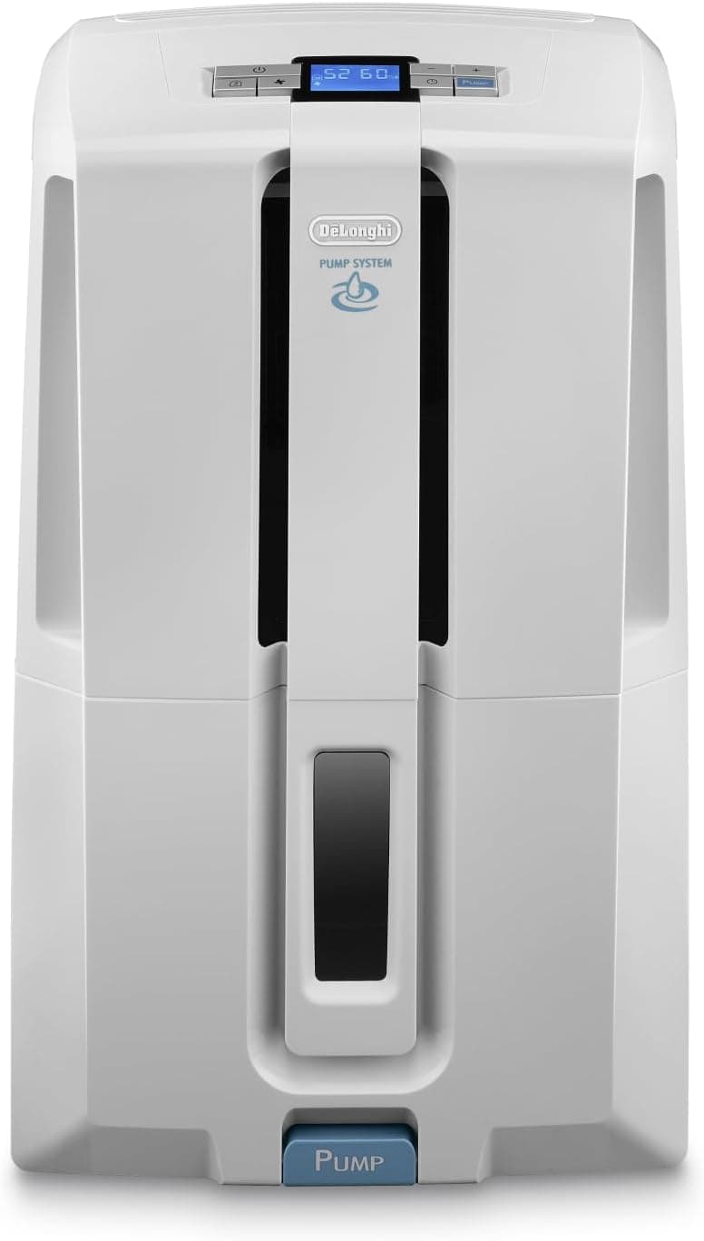 De’Longhi Tasciugo AriaDry - Déshumidificateur Portable pour la Maison, Élimination Humidité 30L/24h, Séchage, Anti-Moisissure, Pompe drainage 5m, Silencieux, Ecran LCD, Minuteur, Blanc (DD230P)