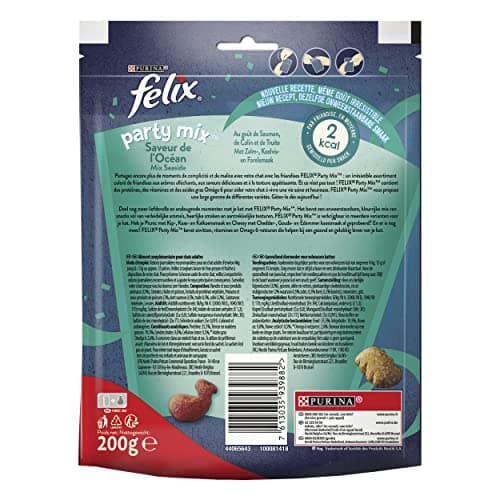 Felix | Party Mix | Adult Cat Treats | Rich in Protein, Vitamins, Fatty Acids & Omega 6 | Irresistible Taste Ocean Flavour: Salmon, Colin, Trout | Bag | Pack of 5 x 200g - Image 5