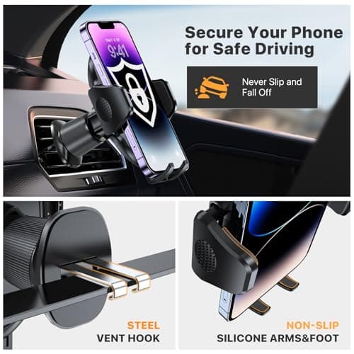 Miracase Car Mobile Phone Holder [Double Hook More Stable] Car Air Vent Cell Phone Holder Universal 360° Holder for iPhone 16 Pro Max 15 14 - Image 4