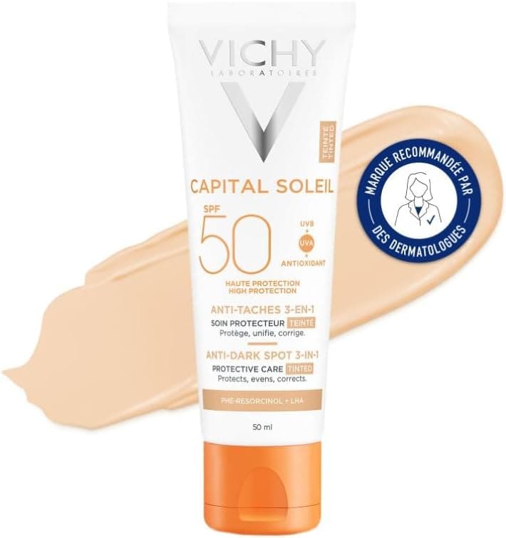 Vichy, Capital Soleil, Crème Solaire Teintée SPF50+, Protection Très Large Spectre UVA et UVB, Triple Action: Protège, Unifie et Corrige, Fini Mat et Naturel, 50 ml - Image 1