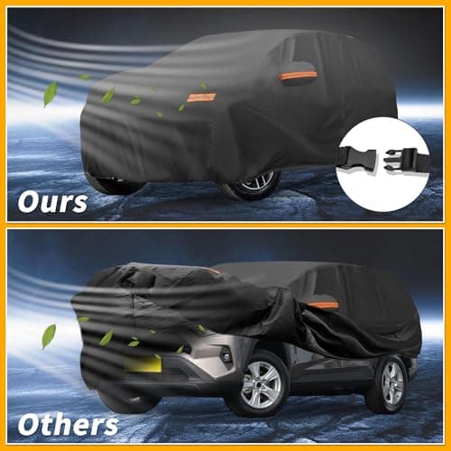 All Weather Waterproof Car Cover for Automobile Outdoor Anti-UV Sun Rain Full Protection Outdoor for Toyota Rav4 Black with Reflective Strips - Image 6