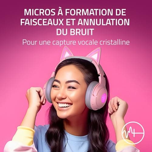Razer Kraken Kitty V2 BT Wireless Bluetooth Headphones with RGB Lighting and Cat Ears (Bluetooth 5.2, 40 mm Triforce, Noise Cancelling Microphones, Up to 40 Hours of Playtime) Pink - Image 6