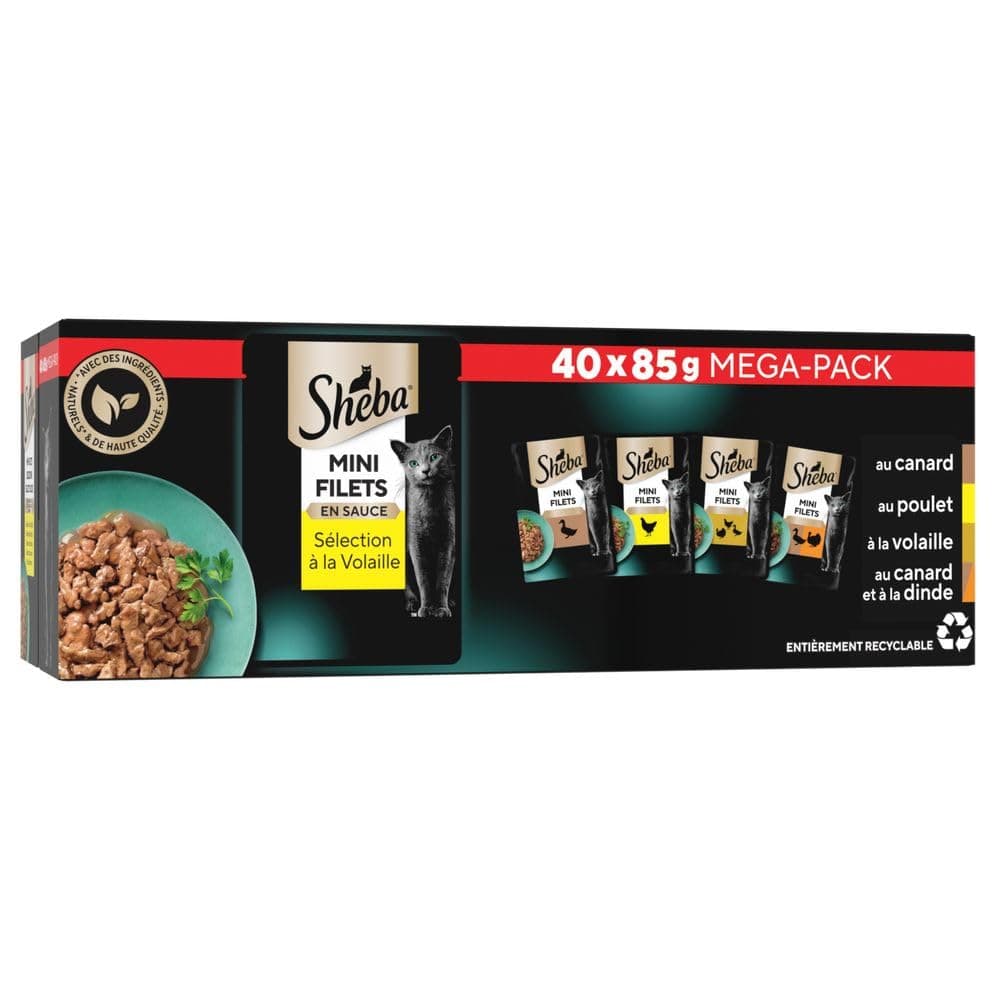 SHEBA Mini Fillets – Fresh Sauce, Poultry Selection for Adult Cats – 40 x 85 g