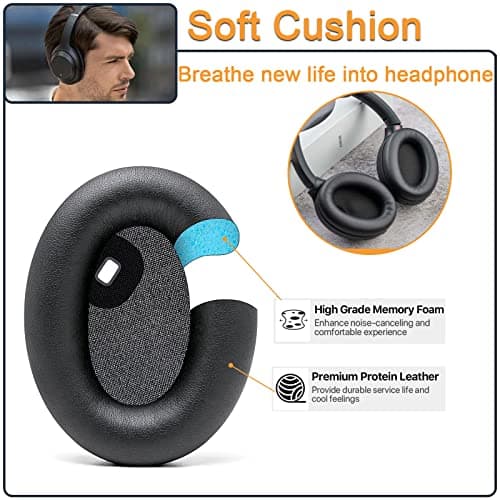 Replacement Ear Pads for Sony WH-1000XM4 Headphones Earpads Compatible with WH1000XM4 with Softer Protein Leather, Memory Foam, Noise Isolating, Black - Image 4