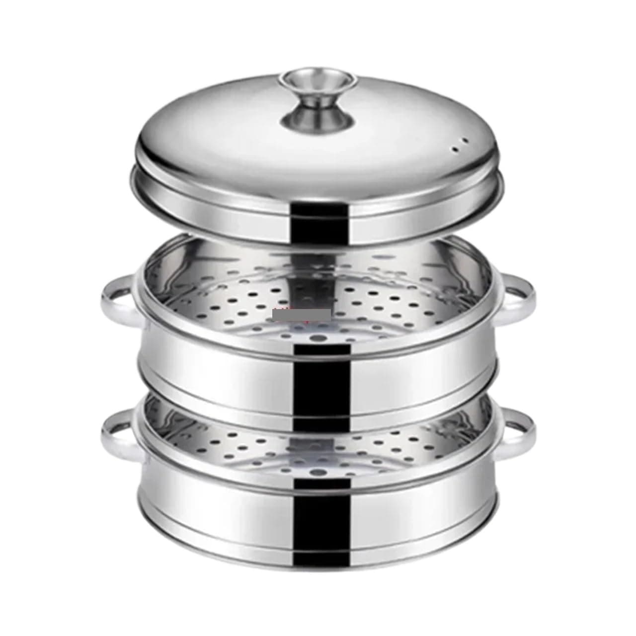 Panier vapeur en acier inoxydable for poisson, panier à pain farci à la vapeur, ustensiles de cuisine, insert multicouche avec support, panier vapeur Instant Pot pour la cuisine(31.4cm 2 layer 1 Lid) - Image 1