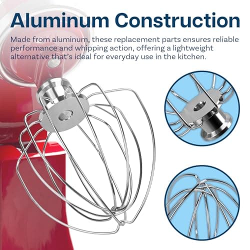 KitchenAid 3 Piece Accessories 4.5-5 Quart Tilt Head Mixer Stand Mixer Artisan & Classic Series by MMOBIEL - Aluminium K45 Whisk, Flat Mixer, Dough Hook, Dishwasher Safe - Image 5