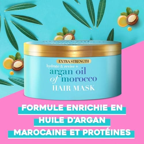 OGX - Masque Capillaire Extra Force Hydratant & Revitalisant + Huile d'Argan du Maroc (pot de 300 ml)–Masque cheveux hydratant et réparateur pour cheveux abîmés–Masque riche pour des cheveux éclatants - Image 7