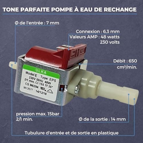 Lichtblau Pompe à eau Ulka EP5 48W 230V I Pour Whirlpool Bauknecht 481236018581, DeLonghi 5132106900, Indesit-Company C00312985 & Philips 422245945091 I Pour machine à café automatique - Image 5