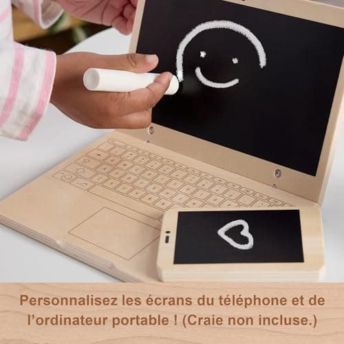 Fisher-Price HXV11 9 Piece Wooden Telework Set with Laptop and Wooden Phone for Imitation Play for Children from 3 Years Old - Image 5